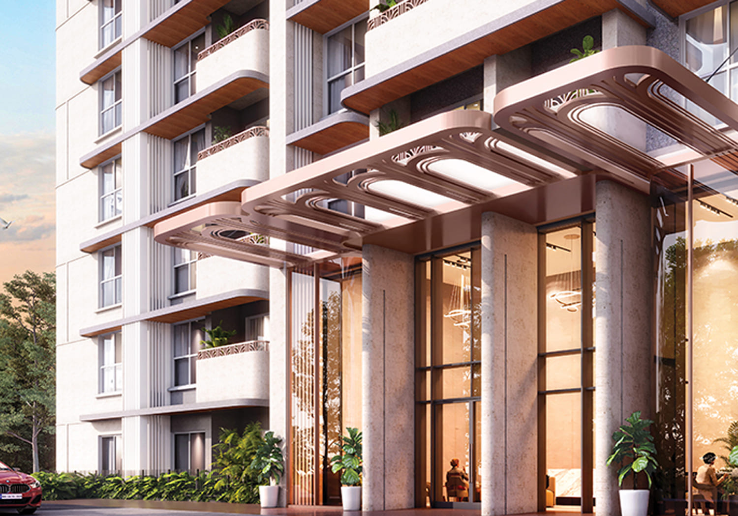Exterior view of Lodha MIDC Hinjewadi &mdash; photo gallery, images, brochure, amenities, cost sheet, price breakup, availability details, RERA number, RERA certificate, possession date, layout plan, logo, floor plan, master plan, and location map showcasing project highlights and features.